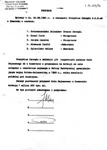 Protokół potwierdzający przyznanie Kołu Rejonowemu AK w Komarowie dotacji w kwocie 1 milion 500 tys. zł na cele związane z cmentarzem wojennym w Wolicy Śniatyckiej