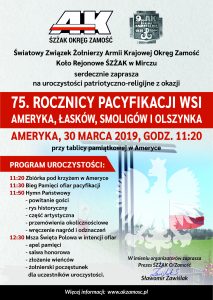 75. Rocznica Pacyfikacji Wsi Ameryka, Łasków, Smoligów i Olszynka 2019