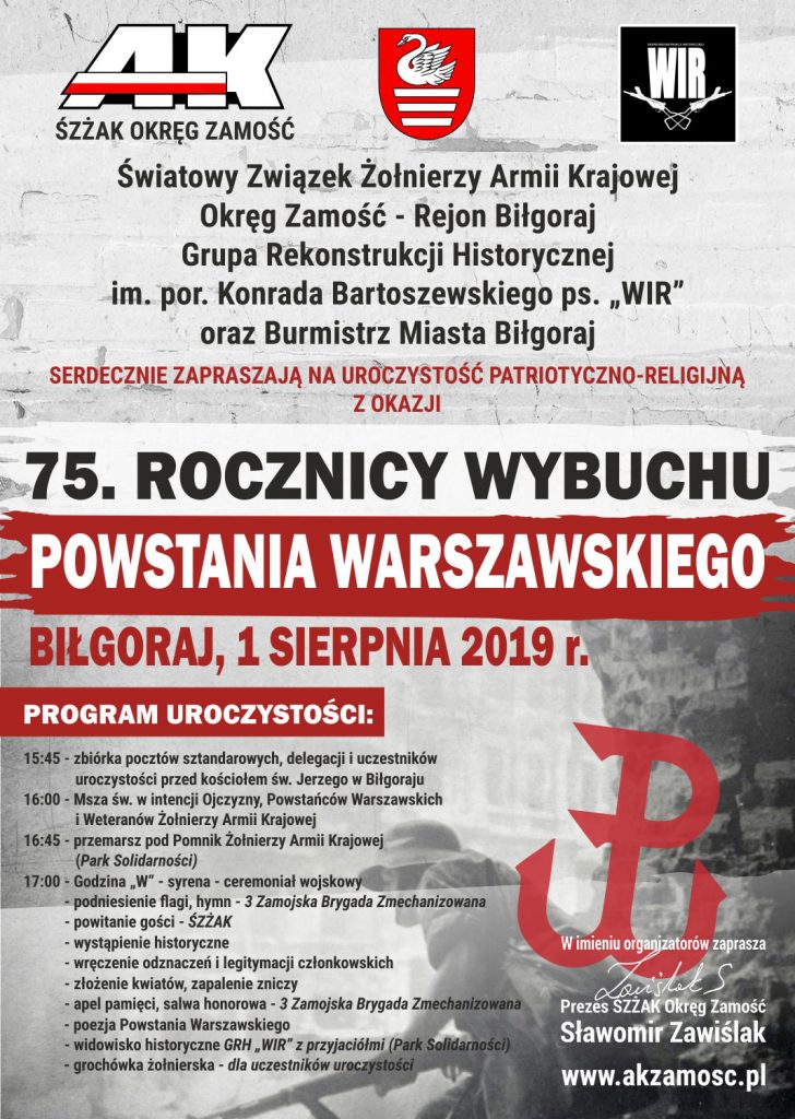 obchody 75. rocznicy wybuchu powstania warszawskiego bilgoraj 2019.